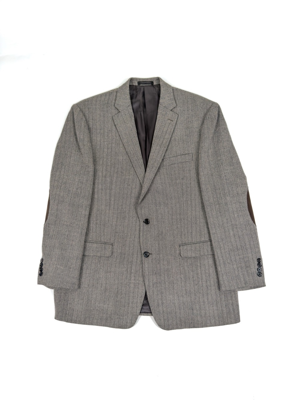 Lauren Ralph Lauren Men’s 46L Wool Herringbone Sport Coat Gray Elbow Patch